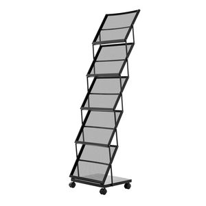 Espositore Pieghevole a 5 Tasche per Brochure, Superficie Lucida, Porta Riviste e Materiale Pubblicitario con Base Mobile su Ruote - Product Image 1