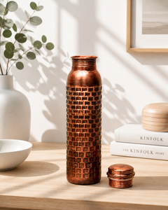 <b>1</b> <b>Litre</b> 500ml Capacity Copper Water <b>Bottle</b> Grid Pattern Portable Travel Drinkware Reusable Lid Minimalist Classic Design Outdoor - Product Image 4