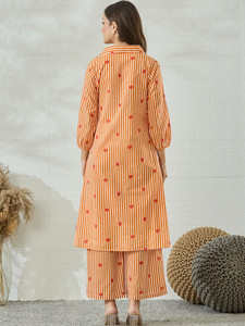 Orange Striped Heart Digital Print Cotton Quick Dry Traditional <b>Kurta</b> Set <b>Women</b> Regular Fit Knee-Length Casual Wear India - Product Image 6