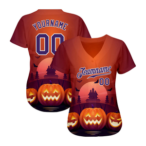 Camiseta de Béisbol Personalizada de Halloween para Hombre, Manga Corta, Impresión Sublimada, Poliéster Transpirable, Corte Regular, Cierre de Botones, Nombre del Equipo 00 - Product Image 2