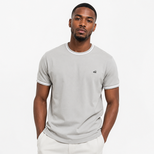 T-shirts pour hommes à col rond avec bordure contrastée, logo personnalisé, 100% coton, coupe slim décontractée, streetwear, personnalisation OEM ODM en gros - Product Image 1