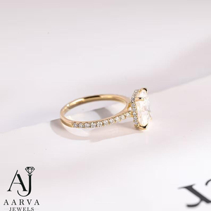 <b>Emerald</b> Cut Moissanite Engagement <b>Ring</b> 18K Gold Plated Trendy Wedding <b>Band</b> with Pav Accents - Product Image 1