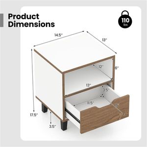 Set di 2 Comodini Unici a 3 Livelli con Venature del Legno e Bianco Crema, Tavolino da Camera con Design a Blocchi di Colore e Cassetto con Ripiano Aperto - Product Image 4
