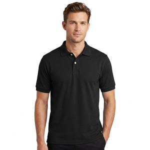 เสื้อโปโลแขนสั้นสีดำสำหรับผู้ชาย ผ้าฝ้ายถัก สีพื้น สไตล์ลำลอง ทรงปกติ ติดกระดุมด้านหน้า - Product Image 2