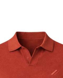 Customized Rust <b>Orange</b> Men Knit <b>Polo</b> Shirt Short Sleeve Ribbed Hem Slim Fit Casual Cotton Blend Plain Design Custom Manufacturer - Product Image 5