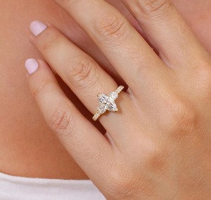 Marquise & Round Cut Lab Grown <b>Diamond</b> <b>Ring</b> 2.55 CT 14K Yellow Gold Trilogy Three Stone Half Eternity Engagement <b>Ring</b> - Product Image 3