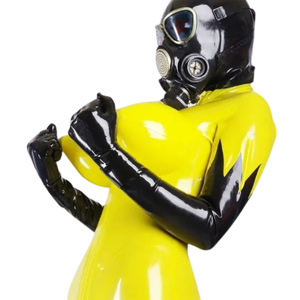 Combinaison pour femme jaune et noire en PU enduit, à une manche longue, longueur intégrale, sexy, pour clubbing, couleur unie, antistatique, en Spandex et Nylon - Product Image 4