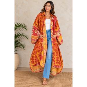 Abrigo Largo Kantha Vintage para Mujer, Chaqueta de Algodón Hecha a Mano en India, Chaqueta Estilo Boho con Estampado de Patchwork - Product Image 5