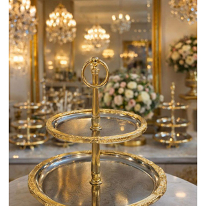 Support à gâteau vintage en laiton à 2 niveaux, présentoir à dessert rustique pour mariage, fête, décoration de table de boulangerie - Product Image 5