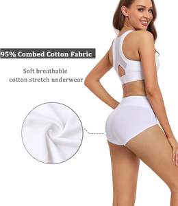 Culotte taille haute pour femme, style tendance, en coton doux et extensible, respirante, avec soutien délicat, couvrance intégrale, pour usage quotidien, toucher lisse - Product Image 3
