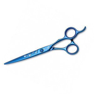 Ciseaux de coiffure professionnels bleus en acier inoxydable, lame tranchante, pour droitiers, manche long, motif floral décoratif - Product Image 6