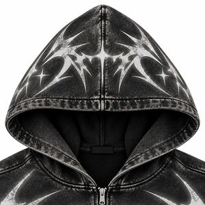 Gothic Print <b>Zip</b>-Up <b>Hoodie</b> Men Oversized Black Fleece Sweatshirt With <b>Pocket</b> Autumn Wear Regular Sleeve French Terry - Product Image 5