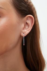 14K Solid Gold Pink Lab Grown Diamond Long Earring Charm Chain Link Dangle Minimal Luxury Jewelry Women <b>Gift</b> - Product Image 4