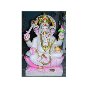 Statue de Shri Ganesh Ji en marbre de Makrana, blanc pur, étoile brillante, position assise avec main de bénédiction pour la prière à la maison - Product Image 5