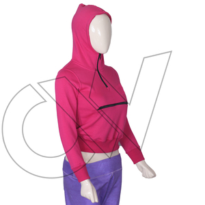 Sudadera con Capucha Rosa para Mujer, Manga Larga, Tejida, Transpirable, Corta, de Color Sólido, con Cierre Frontal, para Otoño - Product Image 4