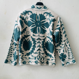 Veste d'hiver en coton Suzani indienne faite à la main, brodée à la main, longueur normale, unisexe, avec col montant - Product Image 6