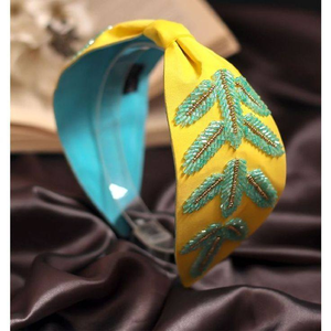 Diadema de Lujo de Diseñador 2026 de Satén con Flores Bordadas y Cuentas, Anudada, para Mujer - Product Image 6