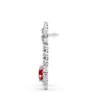 925 Sterling Silber Roter Rubin Ovaler Edelstein Lange Tropfen-Ohrringe Marquise Moissanit Luxuriöse Florale Halo Braut-Statement-Ohrringe nach Maß