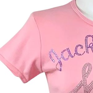 Pink Short Sleeve Crew Neck <b>T</b> <b>Shirt</b> Featuring Jack and Jill Mom Embroidered Text Graphic Women's Stylish Everyday Casual Fashion - Product Image 3
