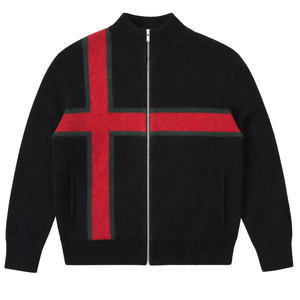 Suéter de punto con cremallera, negro, de lujo, cuello alto, cremallera completa, manga larga, cálido, informal, estilo streetwear, cárdigan - Product Image 1