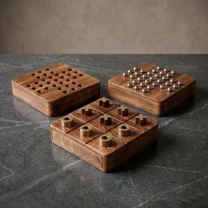 Jeu de société 2 en 1 en bois : Solitaire et Tic Tac Toe, fait main, écologique, durable, jeu de stratégie familial pour enfants et adultes - Product Image 6