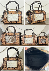 New Personalized Handmade Hand <b>Tooled</b> <b>Leather</b> Speedy Bag Genuine Cow <b>Leather</b> Spacious Capacity Durable Travel Zipper Duffel Bags - Product Image 4