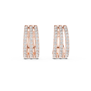 Classic Triple Pave <b>Huggies</b> Earrings in Lab Grown Round Diamonds 18K Rose <b>Gold</b> Rhodium Plated for Party Wedding & Daily Use - Product Image 1