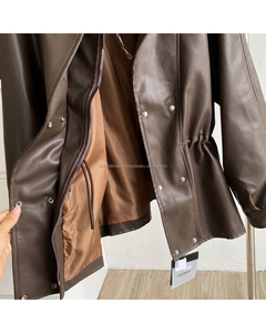 Chaqueta de Motociclista de Cuero Genuino con Relleno de Poliéster para Mujer, con Cierre de Cremallera, Bolsillo Transpirable, Acabado para Todas las Estaciones - Product Image 5