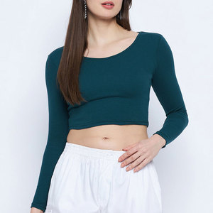 T-shirt décontracté pour femme à manches longues, col rond, coupe ajustée, tricoté, couleur unie, respirant, toutes saisons - Product Image 1