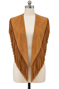 Women's Faux Leather Fringe Vest Collarless Open Front Bohemian Tassel <b>Waistcoat</b> Summer Top Custom Logo - Product Image 6
