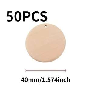 จี้ไม้ทรงกลมธรรมชาติขนาด 40 มม. มีรูสำหรับทำเครื่องประดับ DIY ต่างหู จี้ห้อย งานฝีมือ วัสดุจากจีน - Product Image 3