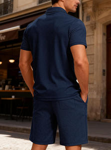 Conjunto de Camiseta Polo y Pantalones Cortos Azul Claro para Hombre, Ropa Casual de Verano, Transpirable, de Poliéster Tejido - Product Image 5