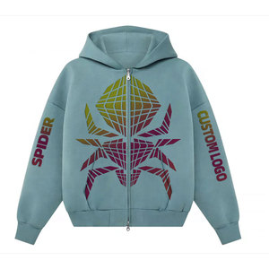 Sweat à capuche unisexe oversize en polaire avec imprimé araignée, double fermeture éclair, épaules tombantes, écologique, respirant, avec poche - Product Image 1