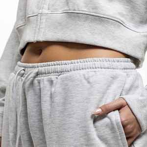 Ladies Cropped Hoodie & Wide Leg Pants <b>Set</b> Minimal Athleisure Outfit Cropped Zip Hoodie <b>Sweatpants</b> <b>Set</b> Women Loose Fit Fashion - Product Image 4
