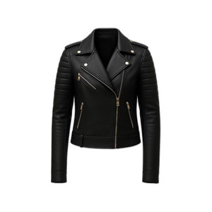 เสื้อแจ็คเก็ตหนังเทียมสีดำสำหรับผู้หญิง แบบสั้น ระบายอากาศได้ดี สไตล์ไบค์เกอร์ ผลิตตามแบบ OEM ขายส่ง - Product Image 1