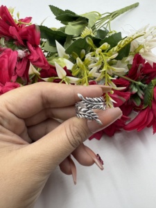 Wholesale Leaf <b>Silver</b> Plated <b>Ring</b> Vintage <b>Adjustable</b> Feather Brass <b>Ring</b> For Women - Product Image 4
