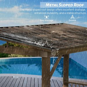 Parrilla de barbacoa exterior de techo rígido de 6,5x12 pies, Gazebo, 2 estantes laterales, techo de acero galvanizado inclinado, dosel permanente de Metal, techo marrón - Product Image 3