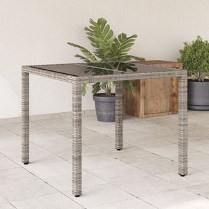 Mesa de Jardín Resistente de Ratán PE Gris con Vidrio Templado y Acero con Recubrimiento en Polvo - Product Image 1