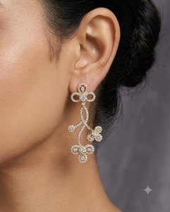 Designer Floral Branch Shaped American <b>Diamond</b> <b>Dangle</b> <b>Earrings</b> Elegant Sparkle Statement <b>Dangles</b> Unique Trendy Fashion Jewellery - Product Image 6
