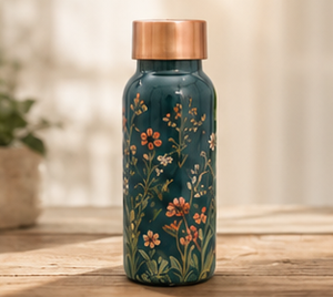 Bouteille d'eau en cuivre pur de qualité supérieure avec imprimé floral artistique – Vaisselle réutilisable et écologique - Product Image 2