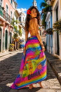 Vestido Maxi de Playa con Cuello Halter y Estampado Digital para Mujer, Sin Mangas, Ligero, de Tela Tejida, para Usar en Resorts - Product Image 4