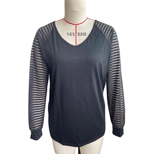T-shirt rose coupe classique pour femme, haut décontracté à col rond et manches longues, design personnalisé, en polyester et élasthanne, vente en gros - Product Image 3