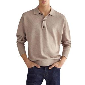 Camisas Polo de Manga Larga con Cuello en V y Botones para Hombre, Estilo Americano, Color Sólido, Anti-Pilling, Casuales de Otoño - Product Image 3