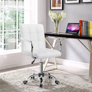 Silla Ejecutiva Giratoria Moderna de Cuero Sintético Blanco con Ruedas - Product Image 2