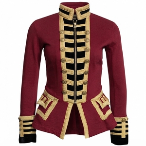 Veste de cérémonie pour femme, style hussard, bordeaux, avec garniture dorée, coupe ajustée, style napoléonien, vêtements européens - Product Image 1