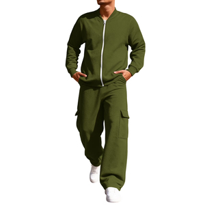 Best Quality Olive Green Tracksuit Full Sleeve Zipper Front Casual Loose <b>Fit</b> Cargo Pocket Autumn Wear Adult Size - Product Image 3