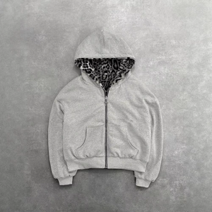 Veste d'hiver décontractée pour femme, à capuche réversible, imprimé léopard, doublée de polaire, fermeture éclair, longueur courte, manches longues - Product Image 4