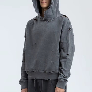 Oem Unisex Vintage Wash Hoodie Custom Stone Washed Heavyweight 100_ Cotton 500gsm Heavy Weight Distressed Hoodie - Product Image 1