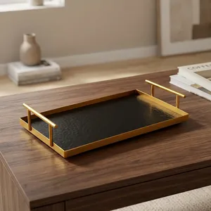 Bandeja de Almacenamiento Metálica Dorada Premium con Asas, Bandeja Organizadora Decorativa Negra para Hogar, Oficina, Dormitorio, Mesa, Encimera - Product Image 6