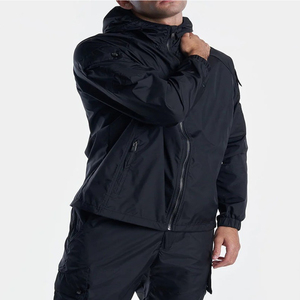 Custom Logo <b>Black</b> Latest Zipper Waterproof Breathable <b>Windbreaker</b> Elastic Cuff Mesh Lining Hooded Men's 2-In-1 Lightweight - Product Image 4